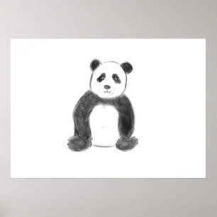 Póster Dibujo de panda blanco y negro lindo