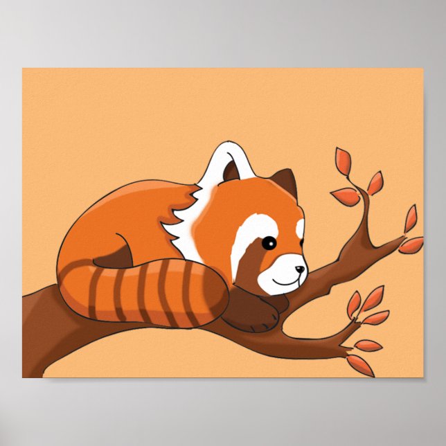 Póster Dibujo de Panda Rojo en el Árbol (Frente)