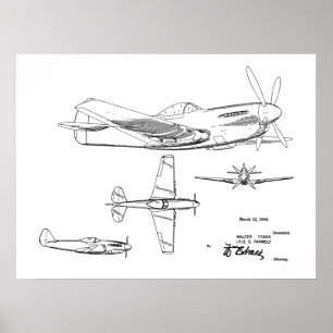 Póster Dibujo de patente artística de avión WW2 de 1946