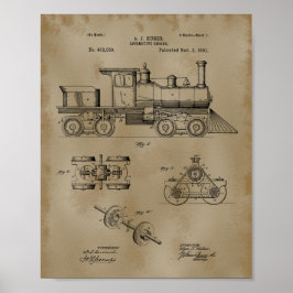 Póster Dibujo de patente de locomotora de trenes