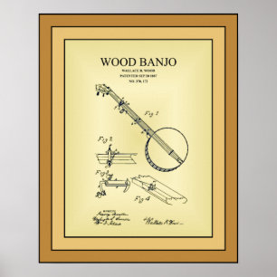 Póster Dibujo de patentes ~ Wallace B. Wood ~ Banjo de ma