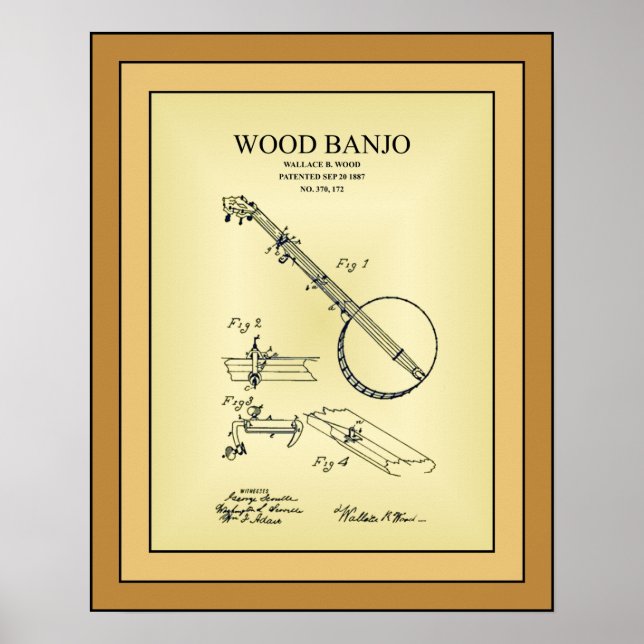 Póster Dibujo de patentes ~ Wallace B. Wood ~ Banjo de ma (Frente)