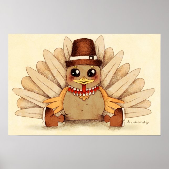 Póster Dibujo de peregrino turco de Acción de Gracias (Frente)