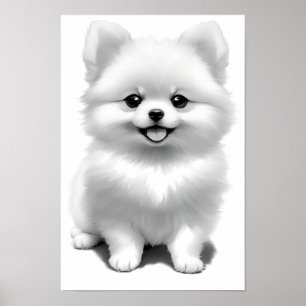 Póster Dibujo de perro cachorro Pomerania bebé lindo