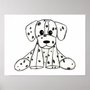 Póster Dibujo de perro de peluche dálmata contorno simple