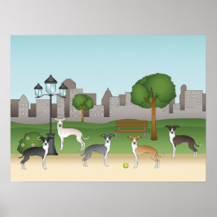 Póster Dibujo de perros Italian Greyhound lindos en un pa