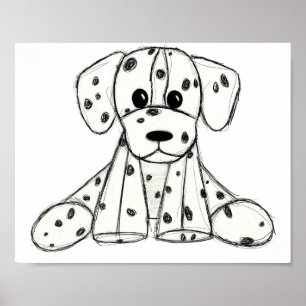 Póster Dibujo de perros rellenos dálmatas esquema simple