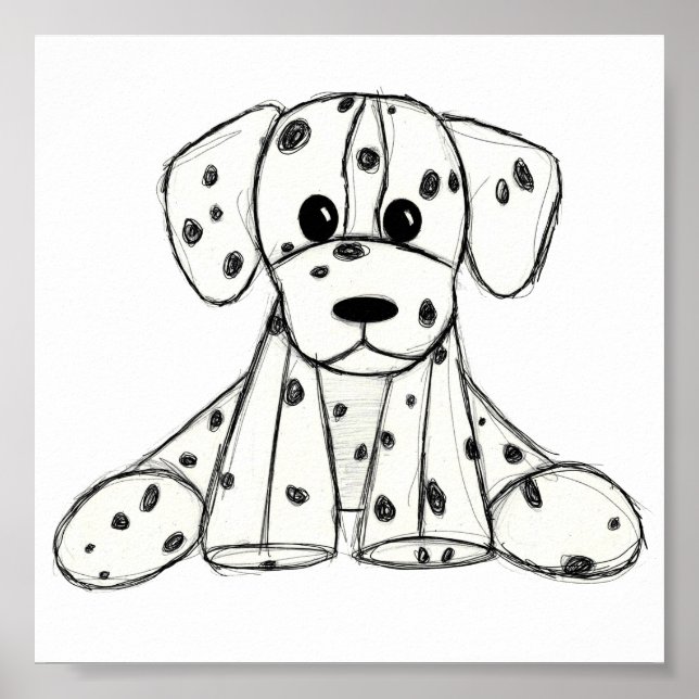 Póster Dibujo de perros rellenos dálmatas esquema simple  (Frente)