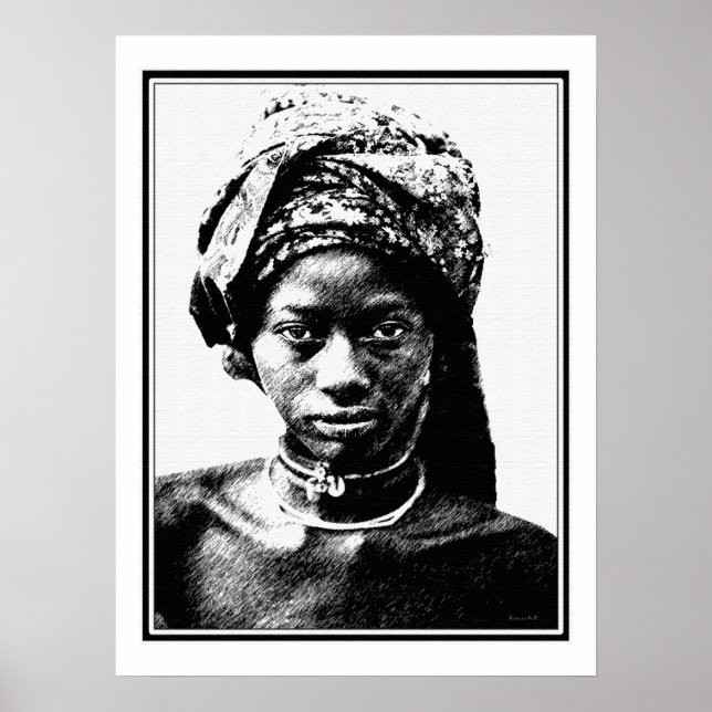 Póster Dibujo de pluma y tinta de una joven africana (Frente)
