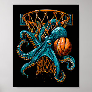 Póster Dibujo de Pulpo Sketll Jugador Sketll Slam Dunk