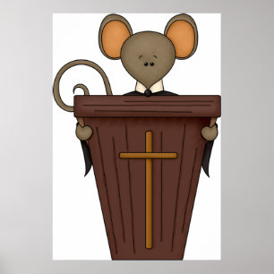 Póster Dibujo de ratón divertido de iglesia cristiana