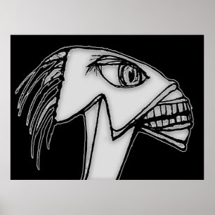 Póster Dibujo de retrato de Alien Noir enojado