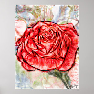 Póster Dibujo de rosa rojo
