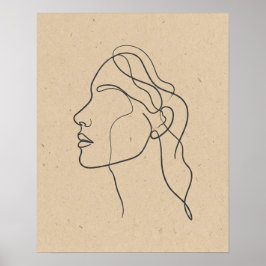 Póster Dibujo de rostro abstracto de una línea boho minim