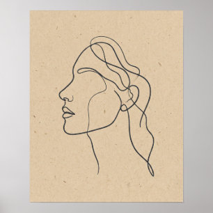 Póster Dibujo de rostro abstracto de una línea boho minim