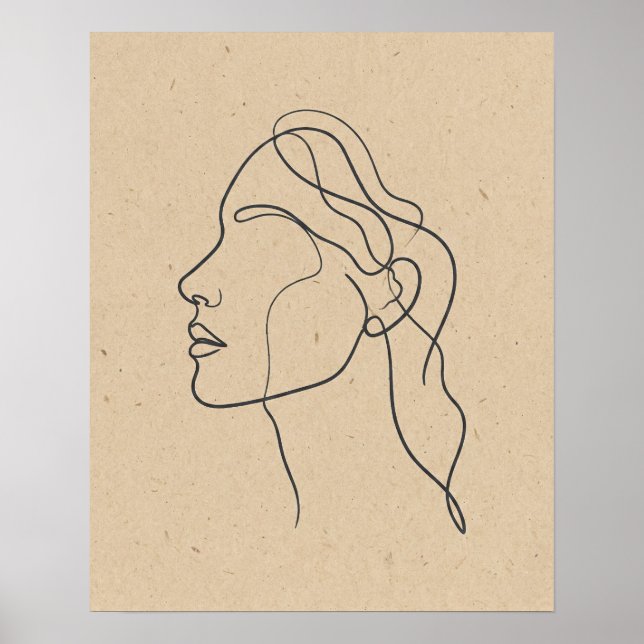 Póster Dibujo de rostro abstracto de una línea boho minim (Frente)