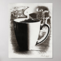 Dibujo de tazas de café de carbón negro y blanco