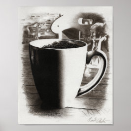 Póster Dibujo de tazas de café de carbón negro y blanco