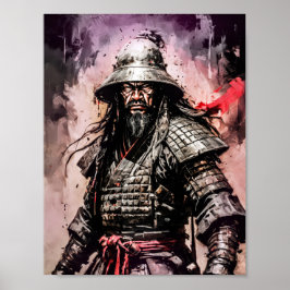 Póster Dibujo de tinta de guerrero samurái ronin