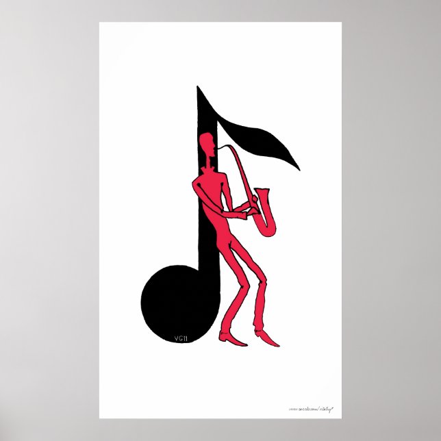 Póster Dibujo de tinta de lápiz para hombre de juegos sax (Frente)