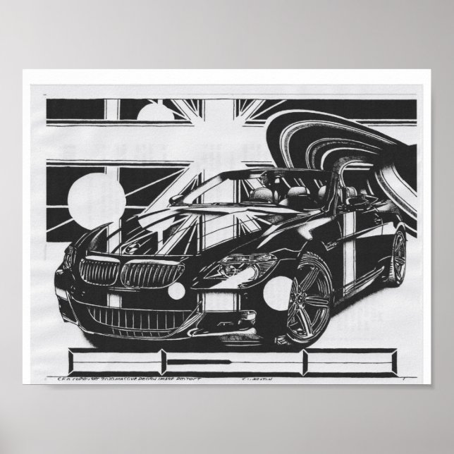 Póster Dibujo de tinta de montaje - coche deportivo la pi (Frente)
