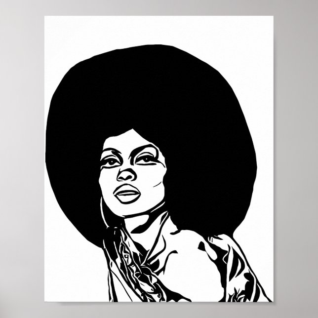 Póster Dibujo de tinta de pelo afro de mujer negra hermos (Frente)