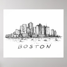 Dibujo de tinta para el paisaje urbano de Boston