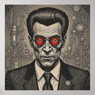 Póster Dibujo de tinta retro de Steampunk Killer Psycho