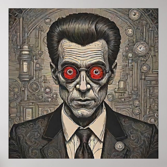 Póster Dibujo de tinta retro de Steampunk Killer Psycho (Frente)