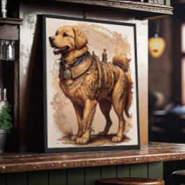 Póster Dibujo de tinta Steampunk Golden Retriever
