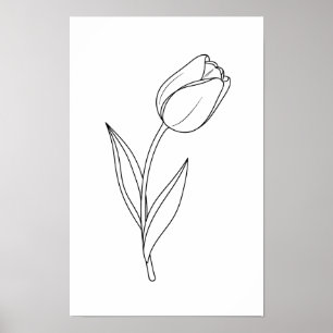 Póster Dibujo de Tulipán Minimalista de Línea