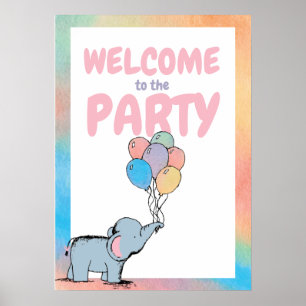 Póster Dibujo de un elefante pastel de cumpleaños