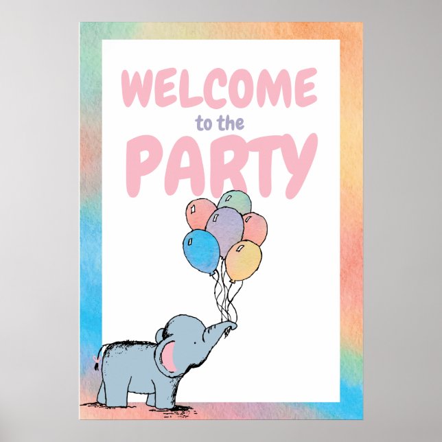 Póster Dibujo de un elefante pastel de cumpleaños (Frente)