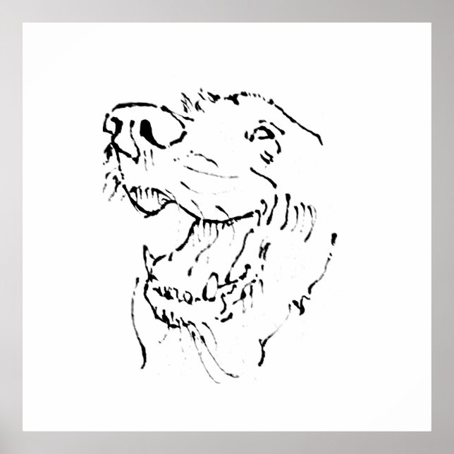 Póster Dibujo de un feliz Retriever Dorado a tinta (Frente)