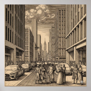 Póster Dibujo de una ciudad renacentista