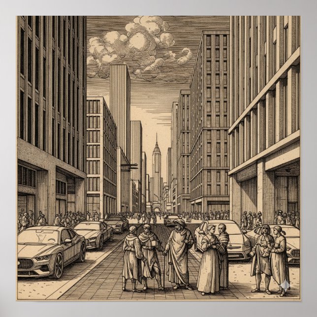 Póster Dibujo de una ciudad renacentista (Frente)