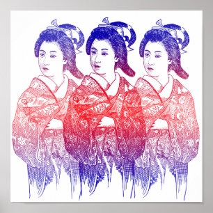 Póster Dibujo De Una Dama De Kimono