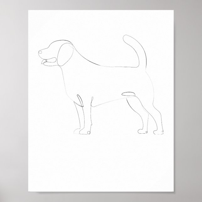 Póster Dibujo de una línea de perro permanente 1 (Frente)