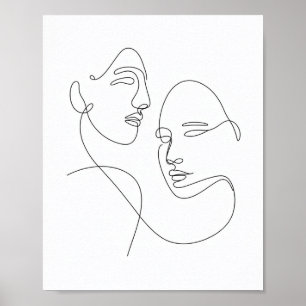 Póster Dibujo de una línea minimalista de dos caras