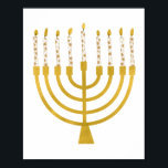 Póster Dibujo de velas celestes Menorah Hanukkah<br><div class="desc">Relieve metalizado de oro falso menorah velas para su celebración de Hanukkah. Ilustracion menorah caprichoso con estrellas blancas cubiertas de velas celestiales sobre un falso atril de velas menorah dorado. La estrella de Menorah Hanukkah ilustró regalos de diseño y productos de papel.</div>