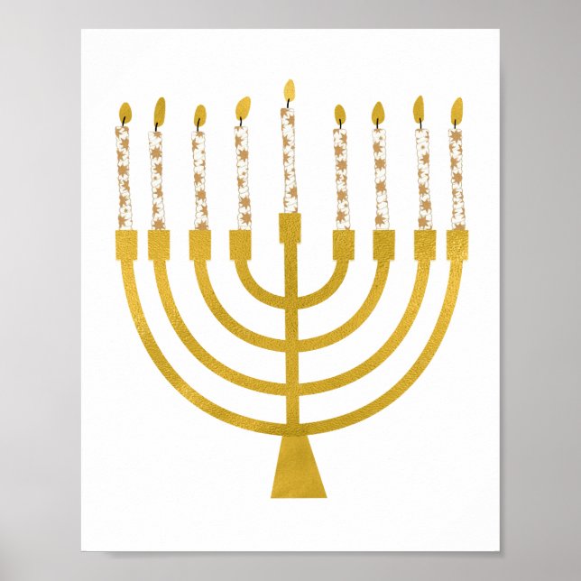 Póster Dibujo de velas celestes Menorah Hanukkah (Frente)