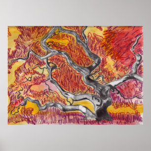 Póster Dibujo del árbol de arce japonés