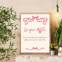 Póster Dibujo del arco de cinta rosa símbolo de la rifa d