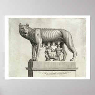 Póster Dibujo del bronce etrusco de la loba