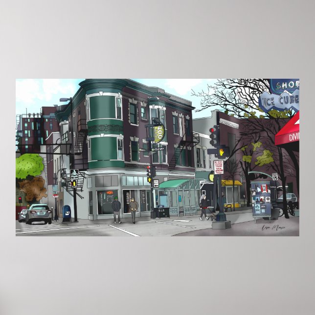Póster Dibujo del centro de Madison, Wisconsin (Frente)