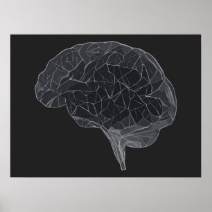 Póster Dibujo del cerebro poligonal - red neural