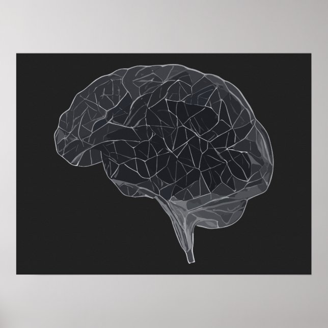 Póster Dibujo del cerebro poligonal - red neural (Frente)