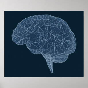 Póster Dibujo del cerebro poligonal - red neural