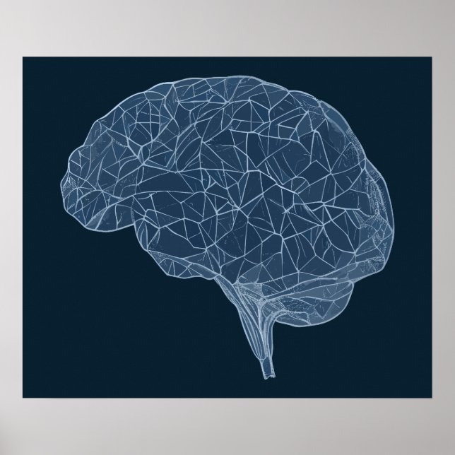 Póster Dibujo del cerebro poligonal - red neural (Frente)