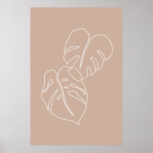 Póster Dibujo del contorno del Boho monstera. Tropical es